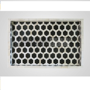Luxury Handmade Art Deco Resin <b>MOP</b> Serving Tray Geometric Inlay Decorative Display Platter for Coffee Table Home Decor Gift - Product Image 1
