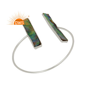 Abalone Shell Gemstone Cuff Bangle Jewelry Wholesale New Designer 925 Sterling Fine <b>Silver</b> <b>Girls</b> Bangle Supplier - Product Image 1