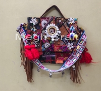 Bolso de Mano Estilo Vintage Tribal Banjara Indio - Bolsos de Mano Bordados Vintage con Espejo - Bolso de Flecos de Cuero Estilo Hippie