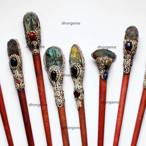 Varitas de pelo natural para mujer, arcilla polimérica dorada para la fabricación de joyas, Varita curativa de cristal, varita de acupuntura, accesorios para el cabello afro - Product Image 3