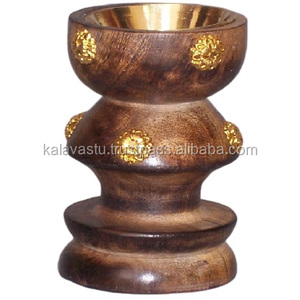 NUEVO DISEÑO Soporte de incienso y quemador de carbón de resina, hecho a mano, de madera con montura dorada, para aromaterapia - Product Image 1