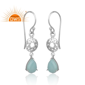 Prong Set Aqua Chalcedony Gemstone <b>Earring</b> Jewelry Supplier Handmade 925 Sterling Silver <b>Earring</b> <b>Fine</b> Jewelry Wholesaler - Product Image 2