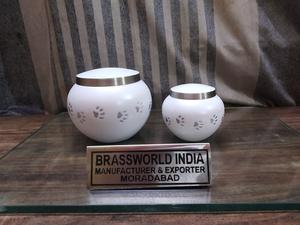 Urna de cremación de mascotas, suministros funerarios de latón blanco, ODYSSEY, pata dorada - Product Image 4