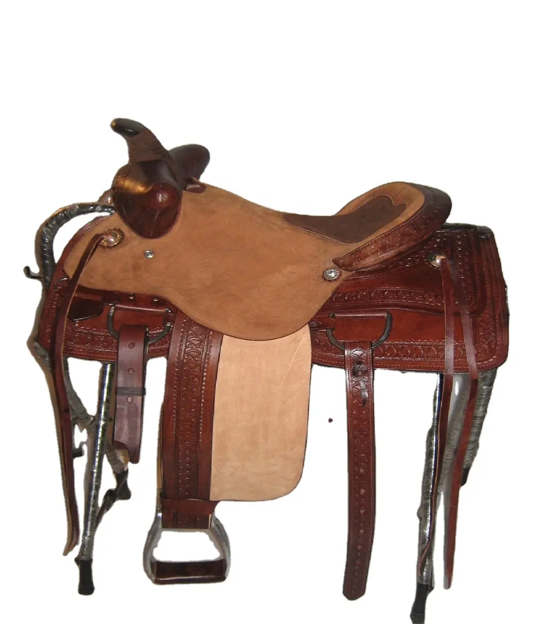 Selle de cheval Western Roper en cuir avec arbre en fibre de verre intelligent et étriers en aluminium solides disponibles en 15 ",16",17"