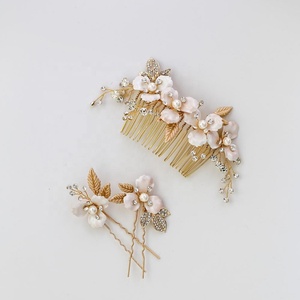 Elegante spilla da <span class=keywords><strong>sposa</strong></span> fantasia floreale fatta a mano e <span class=keywords><strong>accessori</strong></span> da <span class=keywords><strong>sposa</strong></span> pettine da <span class=keywords><strong>sposa</strong></span> - Product Image 1