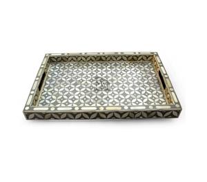 Plateau de service rectangulaire en bois/MDF avec incrustation de nacre de haute qualité, design classique fait main, pour la maison, l'hôtel, le restaurant, artisanat - Product Image 4