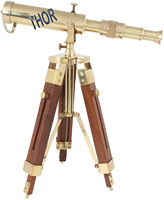 Télescope en laiton brillant fait à la main avec trépied en bois Instrument décoratif de bureau pour les activités d'espionnage