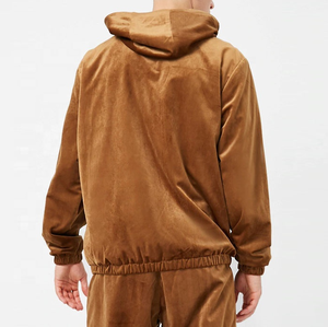 Wholesale Custom Men's <b>Velour</b> Fabric Track Suit 2-Piece Zip <b>Hoodie</b> Plus Size for Winter - Product Image 3