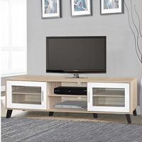 Meuble TV contemporain moderne en aggloméré et MDF avec plateau en verre pour la maison, l'hôtel, le salon TV6049 pour appartement, à monter soi-même/DIY