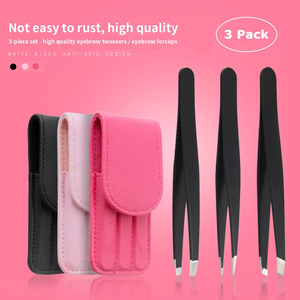 3 Pcs/set Grooming Tweezer Eyelashes Eyebrow Stainless Steel Tweezers Set With Storage Bag Makeup Tools, - Product Image 6