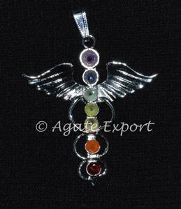 Piedra semipreciosa Artesanía Chakra Caduceo Metal Colgante - Product Image 2