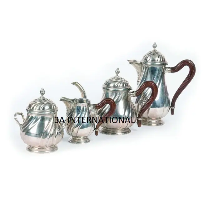 königlich aussehender handgefertigter dekorativer Teekanne für Tee oder Kaffee und Servieren Messingbecher Untertasse silberne Bearbeitung Teekannen