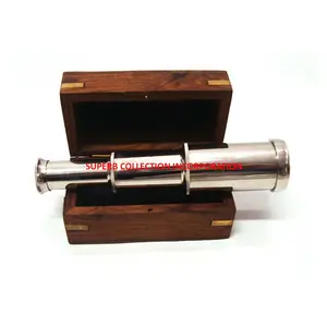 Silver Mini Promotional Corporate gifts Vintage Luxury Nautical Telescope With Wooden Box