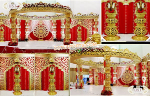 Golden Delizio Thème Indien Mariage Mandap Décoration Nouveau Modèle Piliers Sculptés Religion Hindoue Pilier Fabriqué en Fibre Durable - Product Image 6