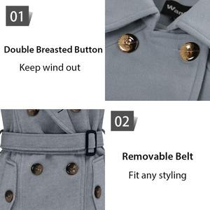 เสื้อโค้ทผ้าวูลแขนยาวของผู้หญิง,เสื้อโค้ทขนสัตว์ผ้าคาดกระดุมสองแถวน้ำหนักเบาชายเสื้อต่ำสำหรับปัดฝุ่น - Product Image 5