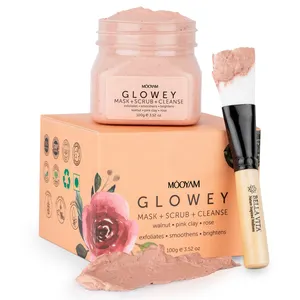 Glowey Face Pack Scrub & Face Wash 3 in 1 for Glowing Skin & Radiance Unisex Ayurveda With Free Face Pack Applicator Brush