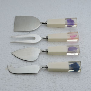 Pierre de marbre avec manche imprimé en émail et acier inoxydable de haute qualité 4 pièces couteau à fromage accessoires de cuisine cuisine à domicile - Product Image 6