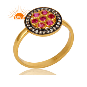 Anillo de cóctel de circonia roja y blanca, joyería brillante chapada en oro de 14k, proveedor de joyería - Product Image 2