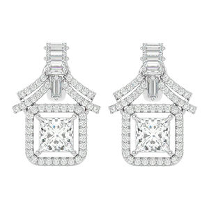 Boucles d'oreilles élégantes en or blanc 10 carats avec diamants intégrés Beau solitaire par le meilleur fournisseur - Product Image 1