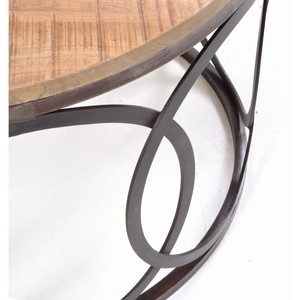 Big <b>Round</b> Coffee <b>Table</b> With Wooden <b>Tray</b> Top and Black Powder Coated Metal Frame Industrial Vintage <b>Table</b> for Living Room - Product Image 3