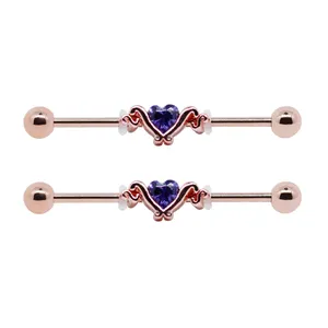 14G Purple Zircon Silver Surgical Steel Ear Piercing Jewelry Industrial Barbell Earrings