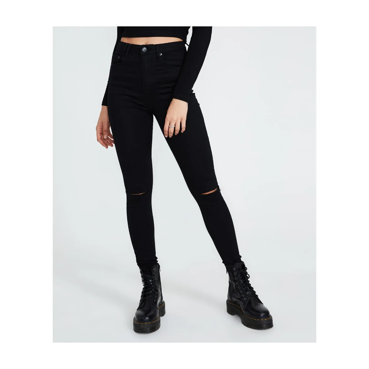 Kadınlar slim fit skinny jeans siyah renk pantolon tasarım artı boyutu ve cepler kot kızlar için