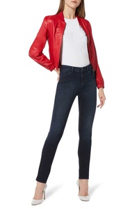 Chaqueta de piel de cordero con cierre de botón y cinturón para mujer, Color rojo afilado, moda informal con piel de zorro, 100% - Product Image 2