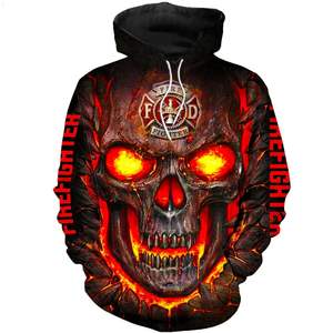 Sweat-shirt à capuche décontracté grande taille imprimé crâne brûlant entièrement sublimé pour l'été - Product Image 5