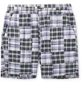 Summer wholesale 100% cotton yarn dyed Patchwork Madras Cotton Shorts men