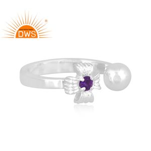Best Selling Fine Sterling Silver Natural Amethyst Gemstone <b>Adjustable</b> <b>Ring</b> For Women Jewelry Manufacturer - Product Image 3
