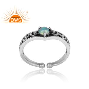 Vintage Style Natural Ethiopian <b>Opal</b> Gemstone Girl's Wedding <b>Ring</b> 925 Sterling <b>Silver</b> Oxidized Stackable - Product Image 2