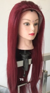 <b>Top</b> Grade 10A Virgin Burgundy Red Brazilian Human Hair 13x4 for Wig <b>Silky</b> Straight Wave Machine Double Weft Drop - Product Image 2