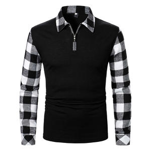 Polo à manches longues pour hommes, nouveau Design Patchwork 100%, Polo à contraste, avec fermeture éclair, à la mode - Product Image 1