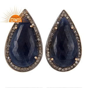 <b>Blue</b> Sapphire Diamond <b>Stud</b> <b>Earring</b> Manufacturer 18k Solid Gold and 925 Silver <b>Earring</b> Jewelry Supplier - Product Image 1