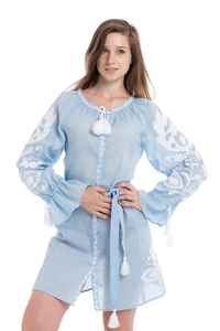 2022 nouveau été élégant taille haute femmes robe décontracté O cou à manches longues brodé à la main dentelle florale décoration tissé méthode - Product Image 4