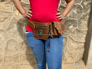 Real Handmade Genuine Leather Utility <b>Belt</b> Hip <b>Pocket</b> <b>Belt</b> Hot Selling High Quality Festival <b>Belt</b> Multi <b>Pocket</b> Hip Bag for Women - Product Image 3