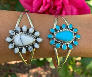 Último howlita y turquesa 925 plata esterlina sólida piedras preciosas naturales brazalete declaración joyería - Product Image 1