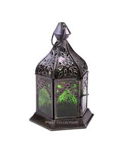 Lanterne décorative marocaine pour la maison Bougeoir de Noël du Nouvel An en verre multicolore Pots de bougie en métal de taille moyenne - Product Image 2