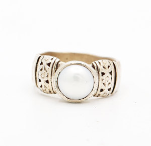 Anillo de compromiso de piedras preciosas de perlas de Plata de Ley 925 hecho a mano, conjunto de perlas de joyería fina Vintage para banda de boda, banda de promesa - Product Image 1