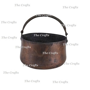 Copper Round Shape Coal <b>Basket</b> With Handle Highest Quality Coal Storage <b>Basket</b> For <b>Fire</b> Pit Accessories - Product Image 3