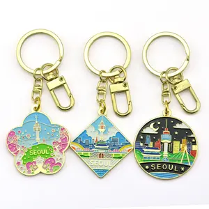 Gifts Set Other Key chain Stamp Custom Small Flower Shaped Enamel Logo KeyChain with Accessories