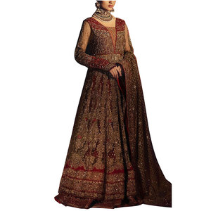 Robes de mariée solides de bonne qualité, cousues sur mesure, robe de mariée Lehenga Sharara Barat Collection en mousseline de soie - Product Image 1