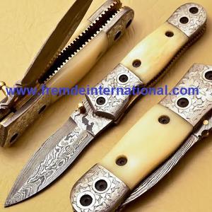 Navaja Plegable de Acero de Damasco y Empuñadura de Damasco, Navaja de Bolsillo Hecha a Mano de Alta Calidad Pakistaní - Product Image 4