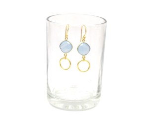 Calcédoine bleue faite à la main en argent Sterling crochet ethnique boucles d'oreilles fil plaqué or enveloppé pour les mariages fêtes mode bijoux cadeau - Product Image 4