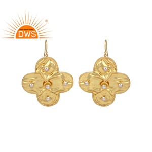 Boucles d'oreilles en perles blanches, vente en gros, perles en pierre précieuse, plaqué or 925, fait à la main, fabrication de bijoux - Product Image 1