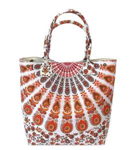 Peacock Mandala Orange Color <b>Throw</b> Shoulder Women Purse Handbag Cotton <b>Throw</b> Shoulder Ethnic By <b>Indian</b> Consigners - Product Image 1