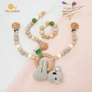 लकड़ी Teether बेबी Crochet खिलौना लकड़ी Kinderwagenkette बच्चों की गाड़ी माला सेट घुमक्कड़ श्रृंखला