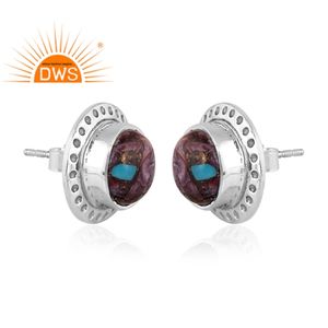 Pendiente de tuerca con diseño Floral de Gema Rosa Natural, joyería de plata de ley 925 oxidada antigua al por mayor, proveedor - Product Image 2