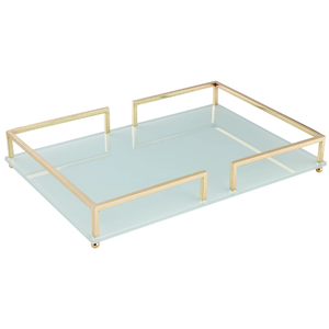 Plateau rectangulaire en marbre blanc, coins en métal doré, cm - Product Image 3