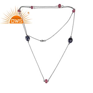 Natural <b>Ruby</b> & Blue Sapphire Gemstone <b>Necklace</b> Jewelry Supplier 925 Silver Chain Pendant <b>Necklace</b> Jewelry Manufacturer - Product Image 1